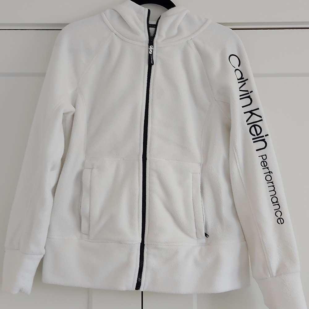 Calvin Klein Performance White Fuzzy Zip Up Hoodie